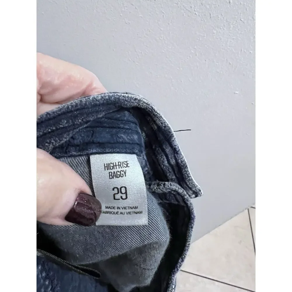 Urban Outfitters Bdg Blue Acid Washed High Rise Baggy Wide Leg Corduroy Pants 29